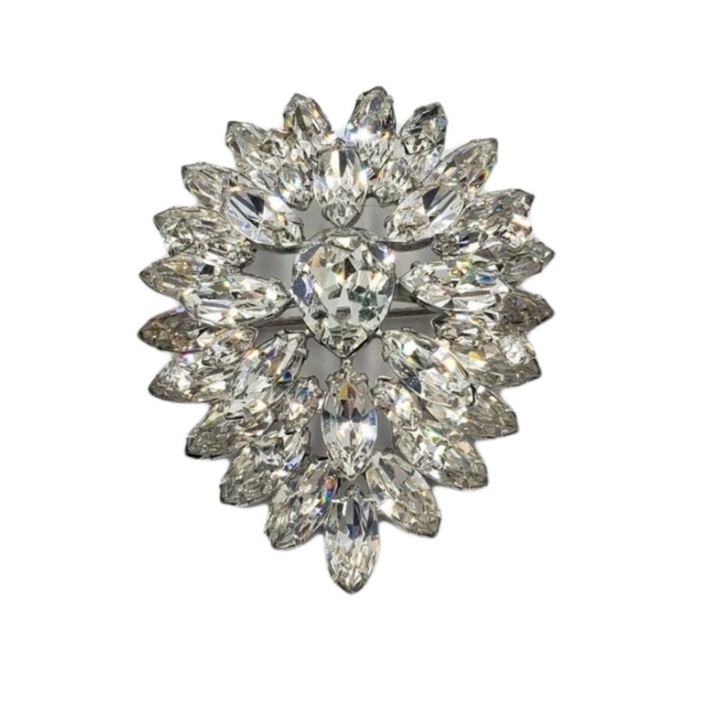 Vintage MCM Rhinestone Cocktail Brooch Large Clear